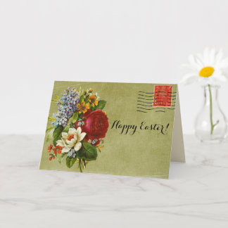 Vintage Flower Bouquet Green Mail with Red Stamp Card
