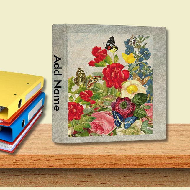 Vintage Flower Bouquet with Butterflies 3 Ring Binder (Vintage Flower Bouquet with Butterflies 3 Ring Binder)
