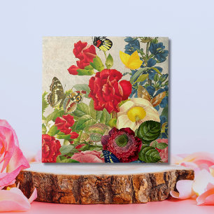 Vintage Flower Bouquet with Butterflies 6"x6" Ceramic Tile