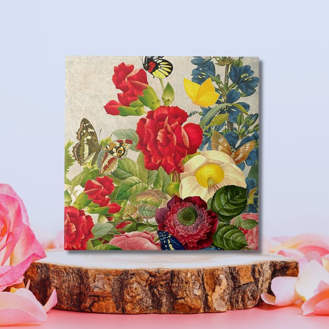Vintage Flower Bouquet with Butterflies Ceramic Tile (Vintage Flower Bouquet with Butterflies Ceramic Large Tile)
