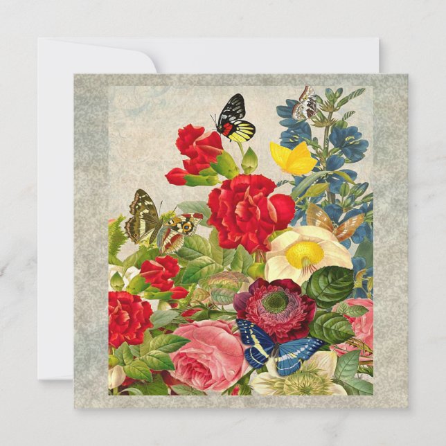 Vintage Flower Bouquet with Butterflies Invitation (Front)