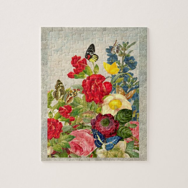 Vintage Flower Bouquet with Butterflies Jigsaw Puzzle (Vertical)