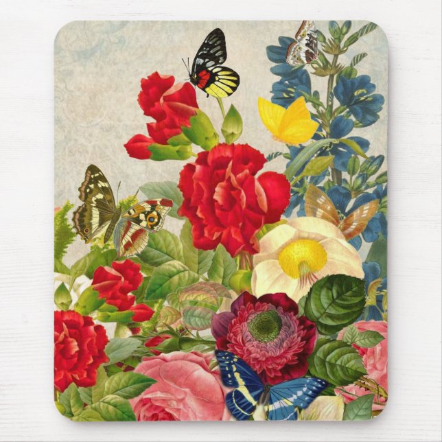 Vintage Flower Bouquet with Butterflies Mouse Pad (Front)