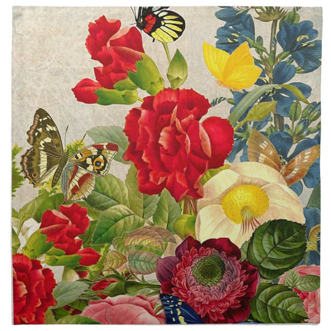 Vintage Flower Bouquet with Butterflies Napkin (Front)