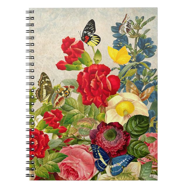 Vintage Flower Bouquet with Butterflies Notebook (Front)