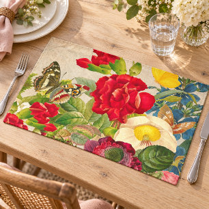 Vintage Flower Bouquet with Butterflies Placemat