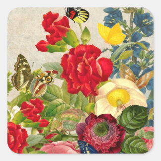 Vintage Flower Bouquet with Butterflies Square Sticker