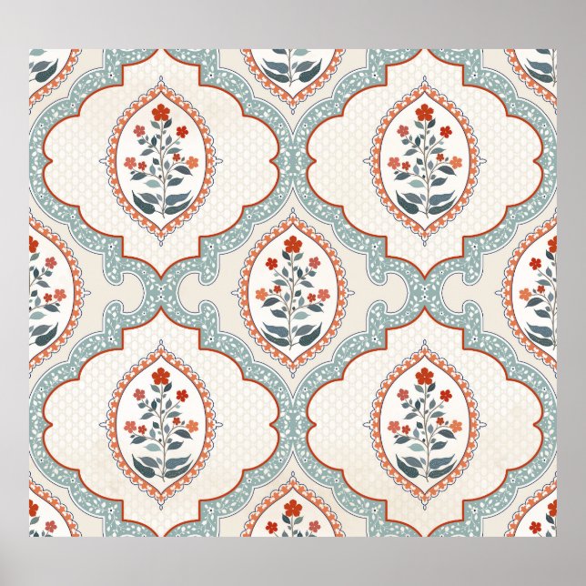 Vintage flower branches, Indian textile. Poster (Front)