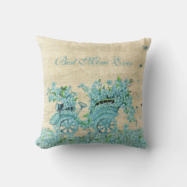 Vintage Flower Carriage - Best Mom Ever Throw Pillow (Front)