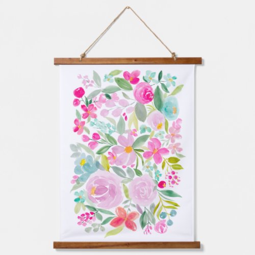 Vintage flower chic pink purple floral watercolor  hanging tapestry