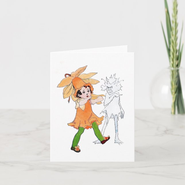 Vintage Flower Children Daffodil Folded Note Card (Front)
