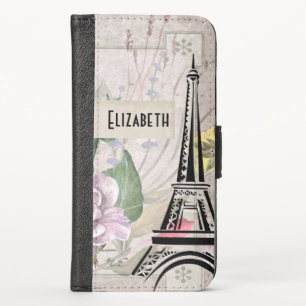 Vintage Flower Collage & Eiffel Tower Illustration iPhone X Wallet Case