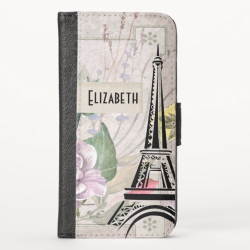 Vintage Flower Collage  Eiffel Tower Illustration iPhone X Wallet Case