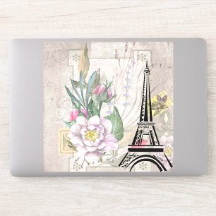 Vintage Flower Collage & Eiffel Tower Illustration Sticker