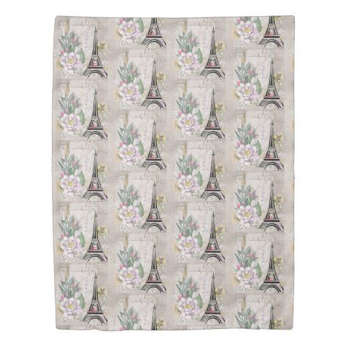 Vintage Flower Collage & Eiffel Tower  Pattern