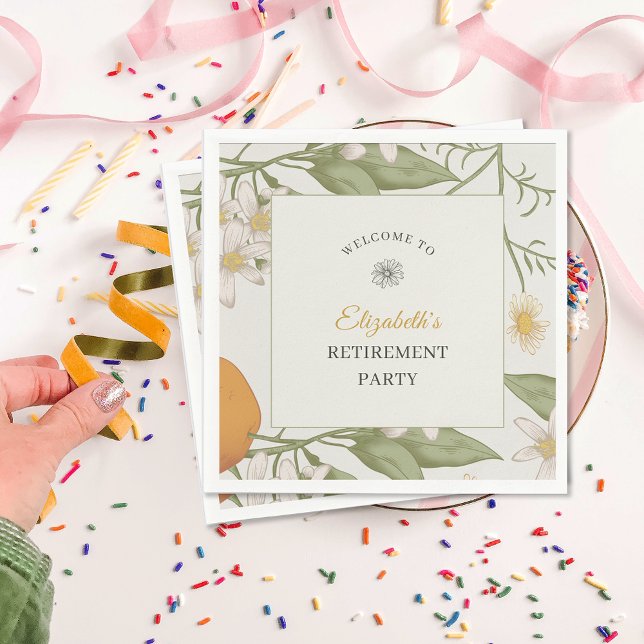 Vintage Flower Elegant Script Retirement Party  Napkins (Vintage Flower Elegant Script Retirement Party Napkins)