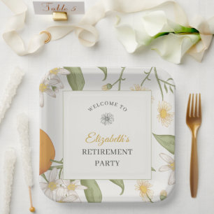 Vintage Flower Elegant Script Retirement Party Paper Plates