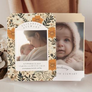 Vintage Flower Fall 2 Photo Birth Announcement