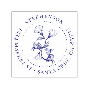 Vintage Flower Family Name Round Return Address Self-inking Stamp