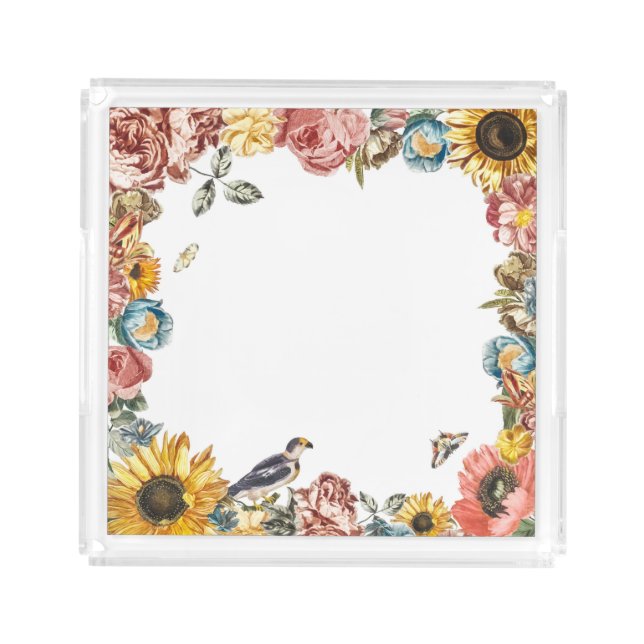 Vintage flower garden acrylic tray (Front)