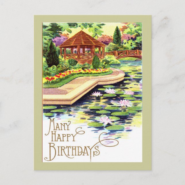 Vintage Flower Garden Birthday Postcard (Front)