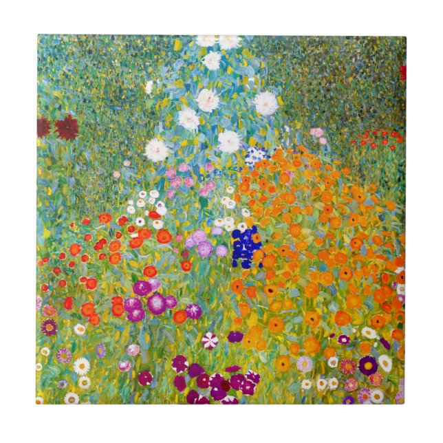 Vintage Flower Garden by Gustav Klimt Ceramic Tile (Front)