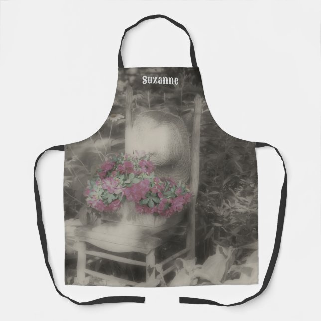 Vintage Flower Garden Chair Personalized Apron (Front)