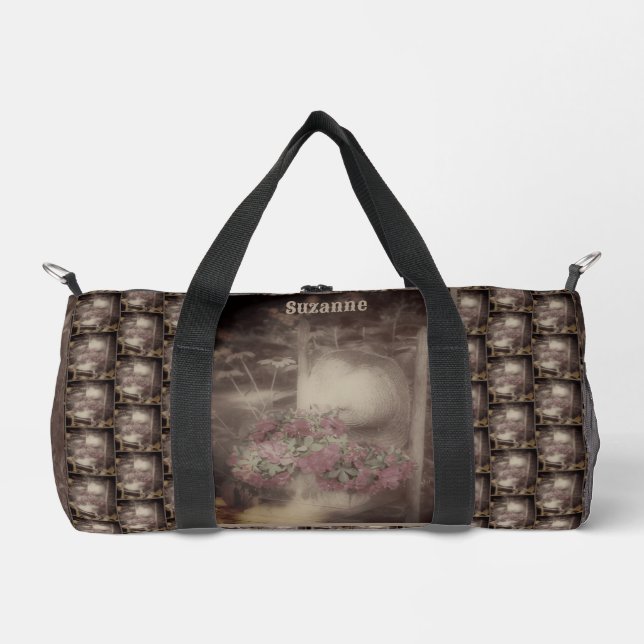 Vintage Flower Garden Chair Personalized Duffle Bag (Front)