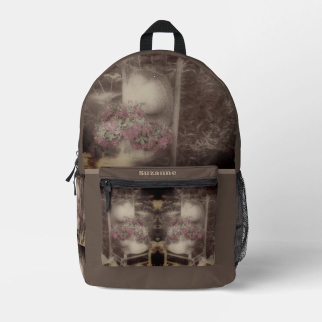 Vintage Flower Garden Chair Personalized Printed Backpack (Front)