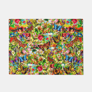 Vintage Flower Garden Colorful Butterfly Floral Doormat
