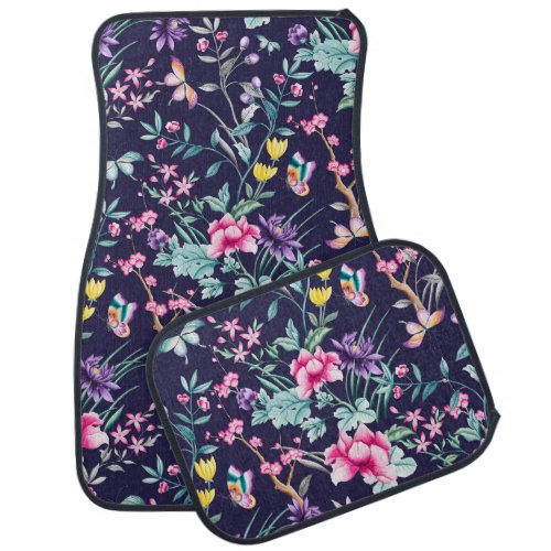 Vintage Flower Garden Rainbow Butterfly Blue Car Floor Mat