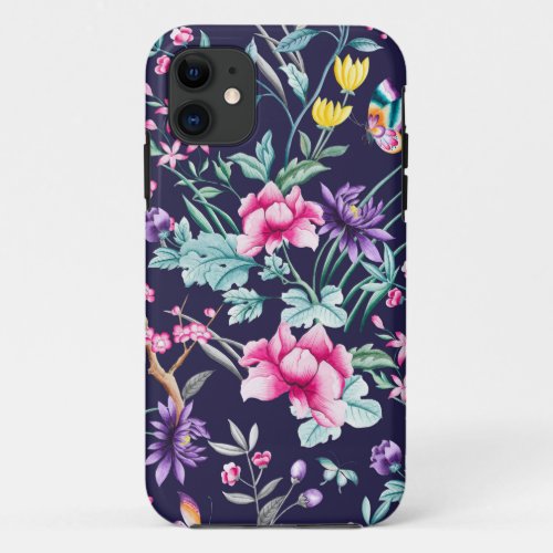 Vintage Flower Garden Rainbow Butterfly Blue iPhone 11 Case