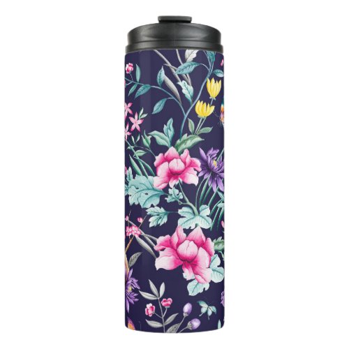 Vintage Flower Garden Rainbow Butterfly Blue Thermal Tumbler