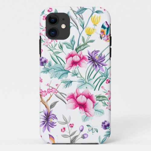 Vintage Flower Garden Rainbow Butterfly White iPhone 11 Case