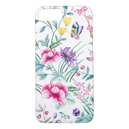 Vintage Flower Garden Rainbow Butterfly  white iPhone 87 Case