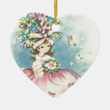 Vintage Flower Girl Ceramic Ornament