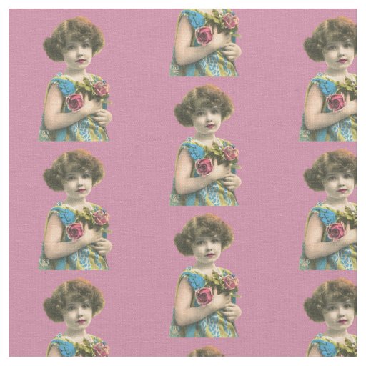 Vintage Flower Girl Pattern on Pink Fabric