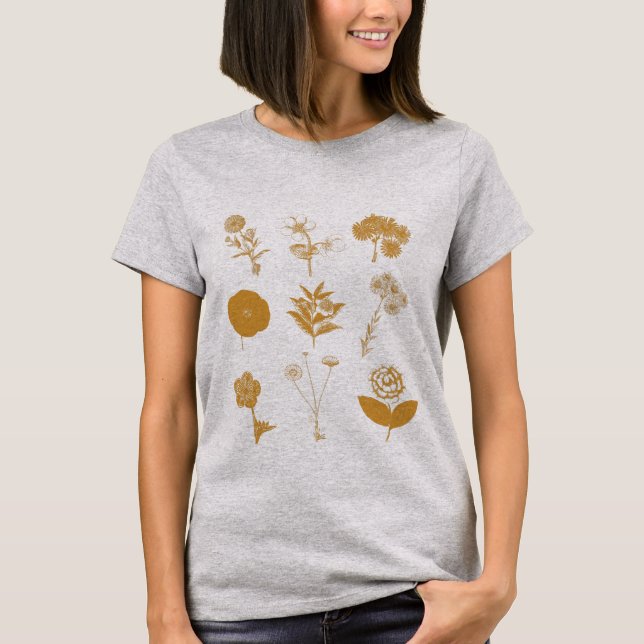 Vintage Flower Illustration Collage T-Shirt (Front)