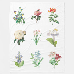Vintage Flower Illustrations Fleece Blanket