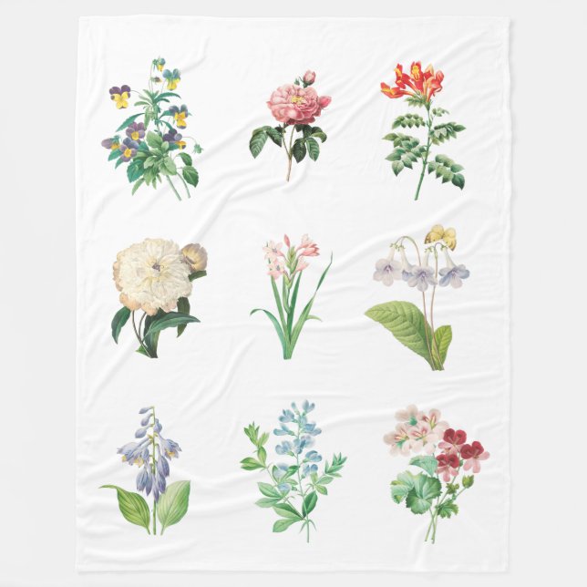 Vintage Flower Illustrations Fleece Blanket (Front)