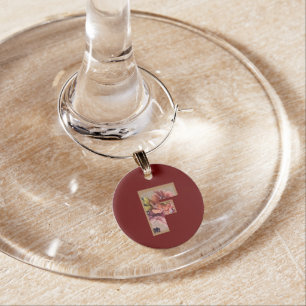 Vintage Flower Initial Letter F Wine Charm