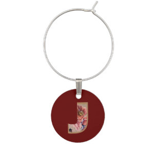 Vintage Flower Initial Letter J Wine Charm