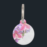 Vintage Flower Lily Pet Name Tag<br><div class="desc">lily,  lilium,  flower,  bloom,  blossom,  blooms,  vintage,  antique,  letter,  trendy</div>