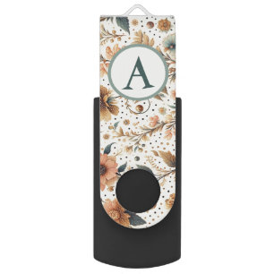 Vintage Flower Medley : Custom Initial Flash Drive