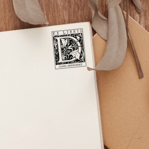 Vintage Flower Monogram Letter Book Ex Libris  Rubber Stamp