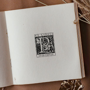 Vintage Flower Monogram Letter Book Ex Libris Rubber Stamp
