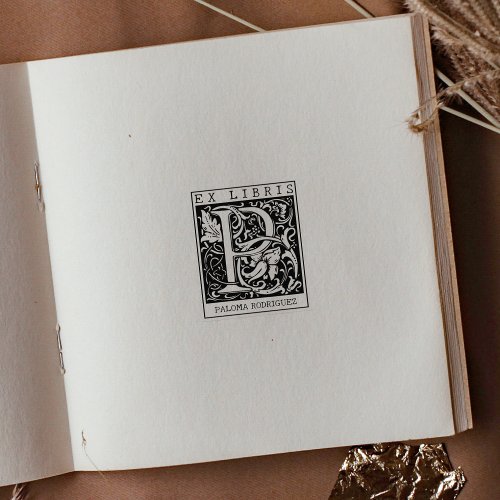 Vintage Flower Monogram Letter Book Ex Libris  Rubber Stamp