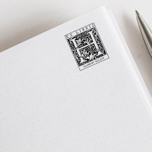 Vintage Flower Monogram Letter Book Ex Libris Rubber Stamp