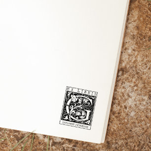 Vintage Flower Monogram Letter Book Ex Libris Rubber Stamp