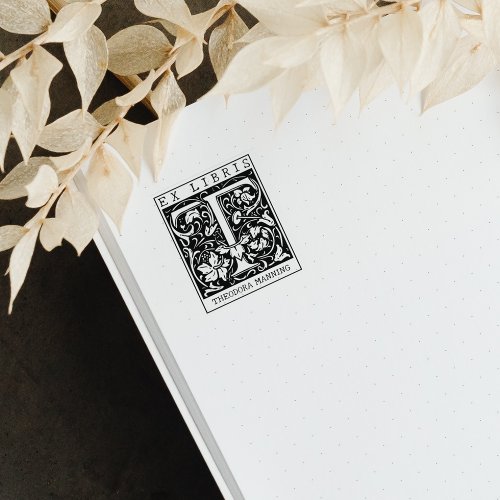 Vintage Flower Monogram Letter Book Ex Libris  Rubber Stamp